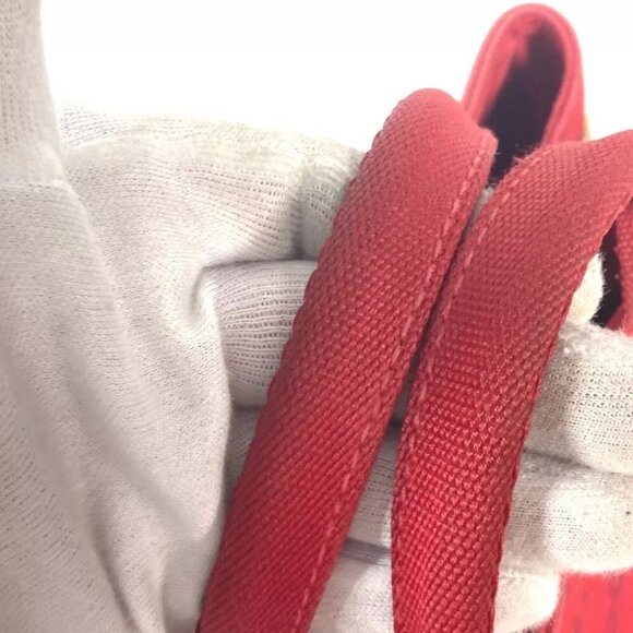 PRADA Logo Plate Canapa CANAPA MINI Hand Bag Tote Bag Canvas Red - Picture 12 of 16